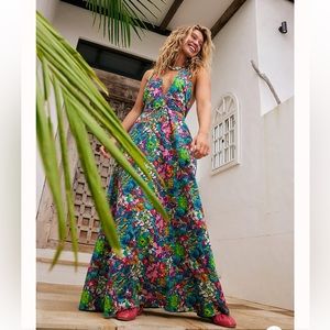 Free People Saffron Maxi dress floral multicolor plunge v neck low back XS